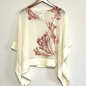 NEW Marla Wynne For Chico's Floral Ivory Sheer Popover Poncho Top XS Oversized